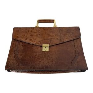 Vintage Amiiet Attaché Briefcase Document Bag Alligator Crocodile Embossed Brass